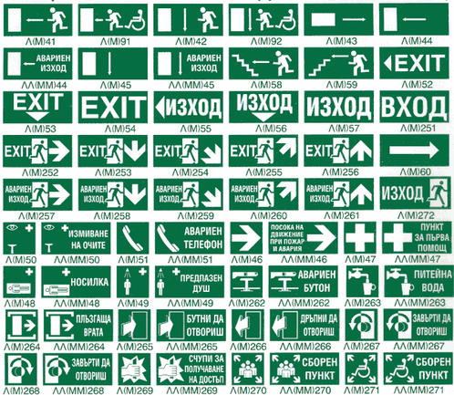 Указателни знаци за авариен изход и евакуация